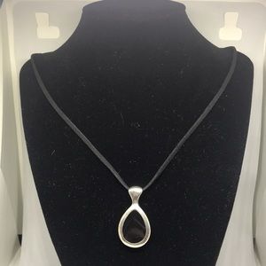 Vintage Silver Black Drop Pendant - image 1